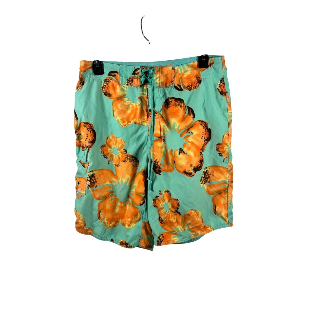 Duck Head Jeans Co Board Shorts 34 Teal Orange Floral Hibiscus Swim Trunks‎ Mens